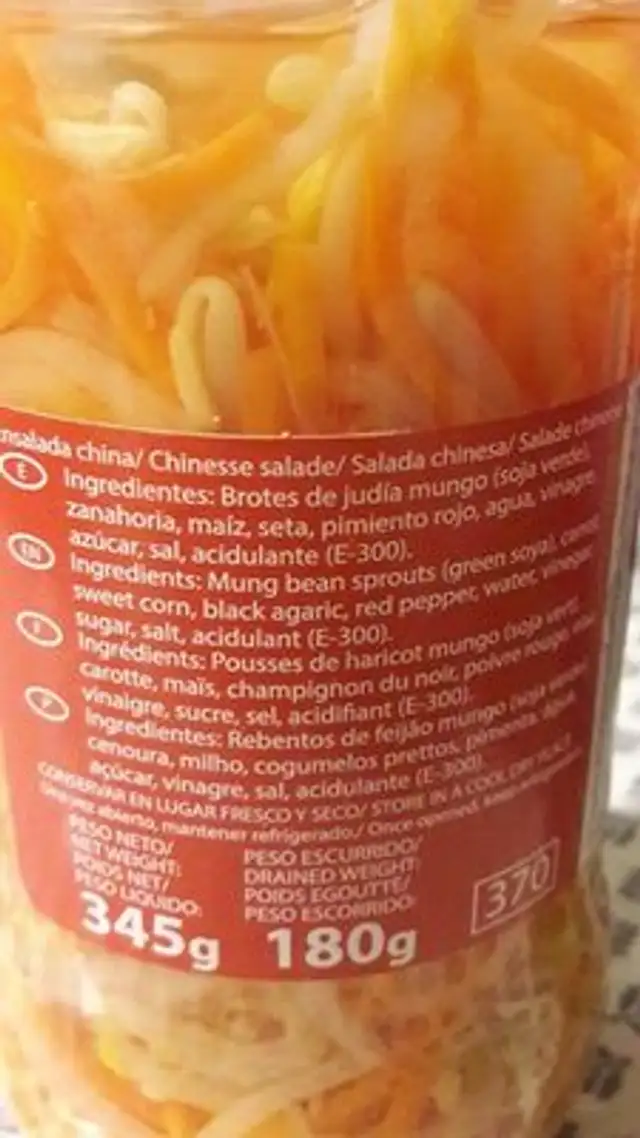 Salade chinoise ingredients label