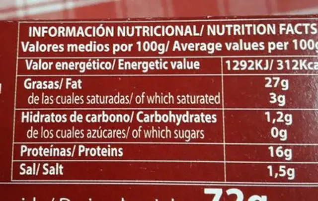 Pelli Squid In Marine Sauce nutrition facts table