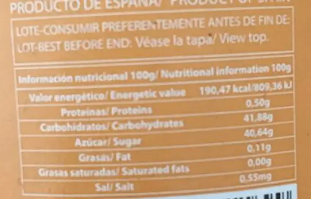Orange Marmalade nutrition facts table