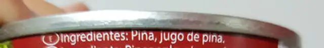 Piña rodajas en su jugo ingredients label
