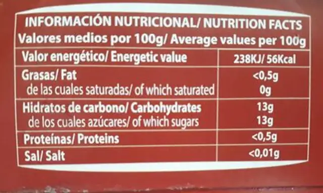 Piña rodajas en su jugo nutrition facts table
