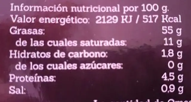 Foie de bacalao al natural nutrition facts table