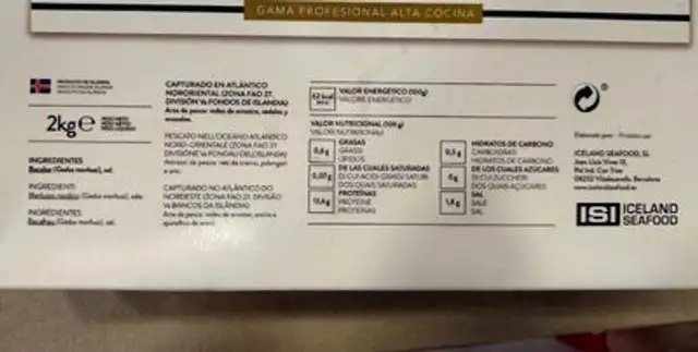 Ventrescas de bacalao de Islandia nutrition facts table
