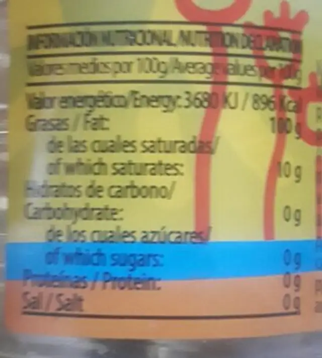 DalySol nutrition facts table
