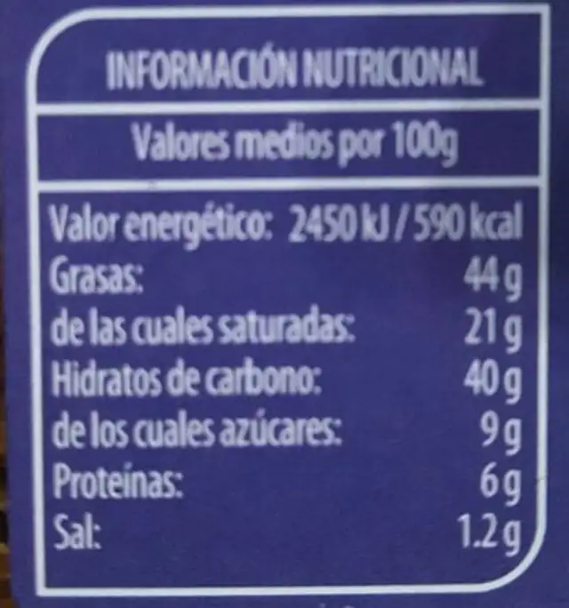Cebolla frita crujiente nutrition facts table