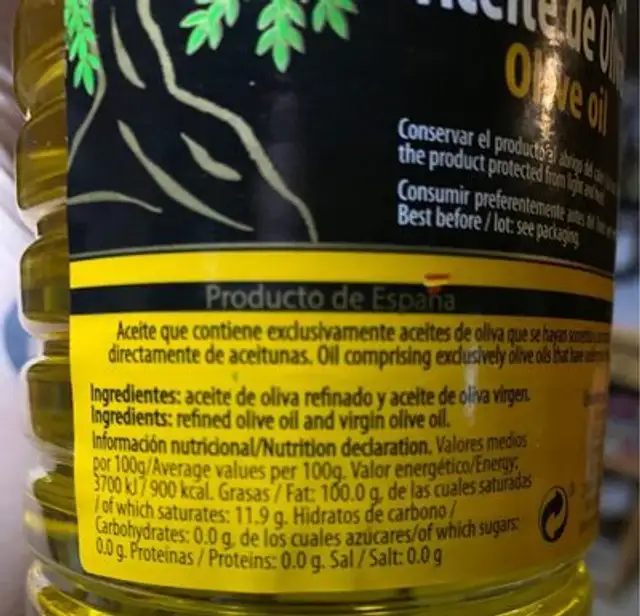Aceite de oliva nutrition facts table
