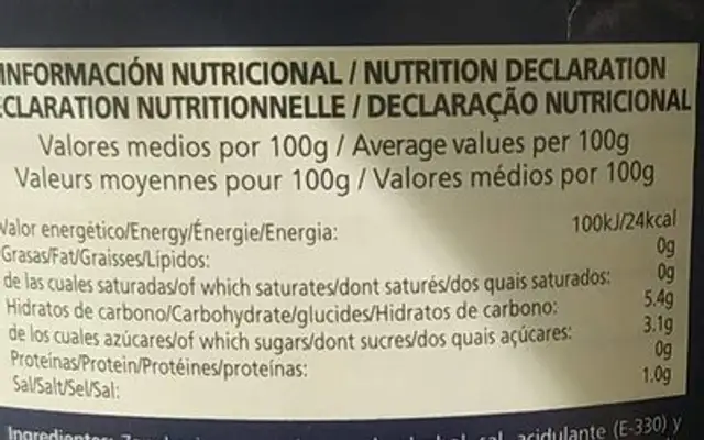 Zanahoria rallada nutrition facts table