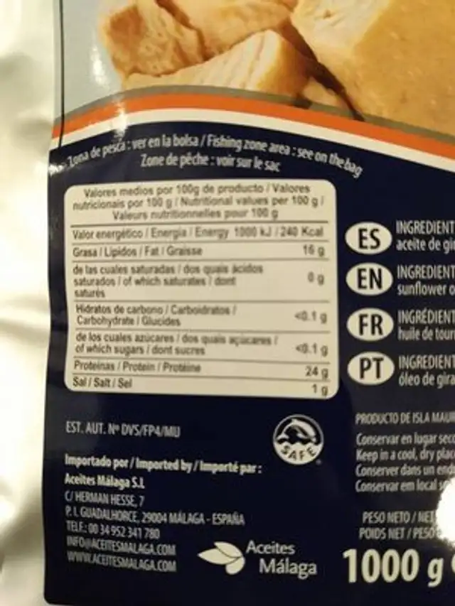 Atún en aceite de girasol nutrition facts table
