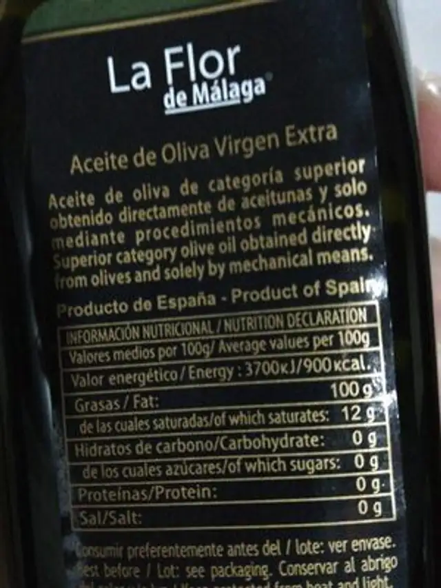 Aceite de Oliva Virgen Extra nutrition facts table