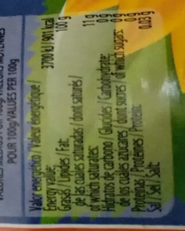 Aceite refinado de girasol nutrition facts table