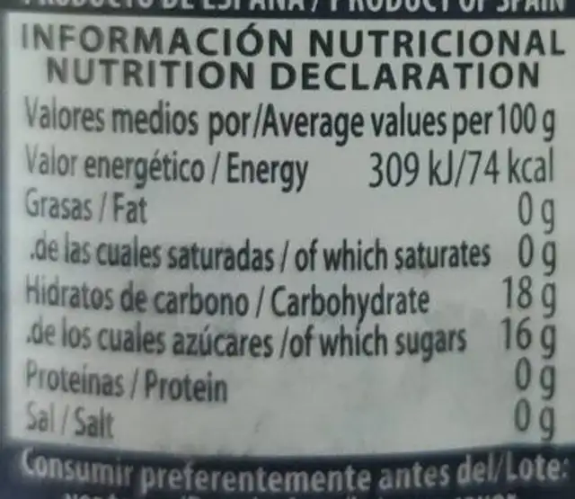Mitades de melocotón nutrition facts table