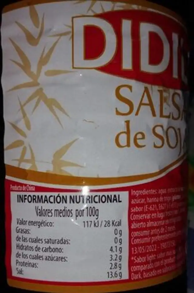 Salsa de soja nutrition facts table