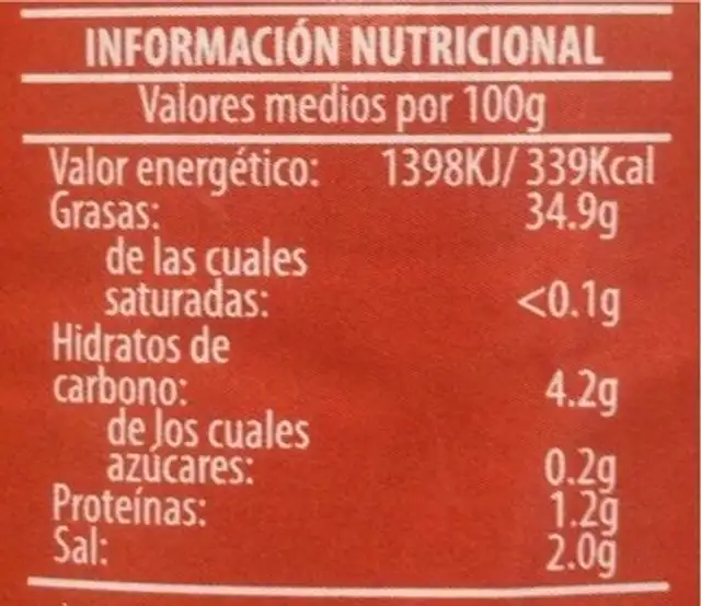 Salsa estilo argentino nutrition facts table