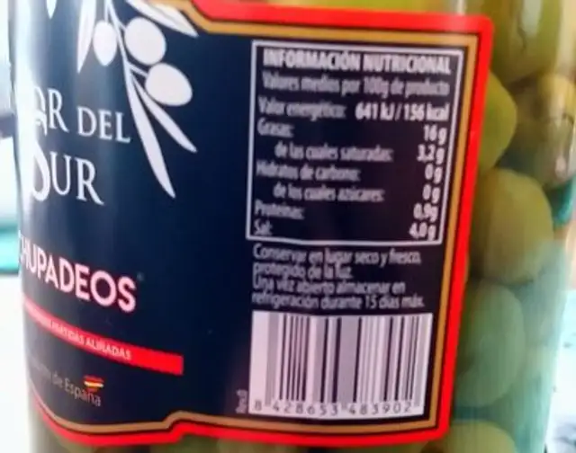 Aceitunas Chupadeod nutrition facts table