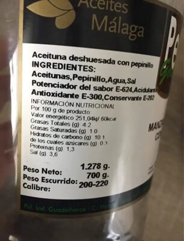 Manzanilla gordal con pepinillo nutrition facts table