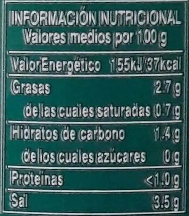 Variantes nutrition facts table