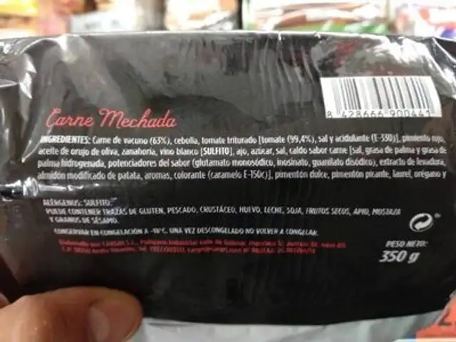 Carne Mechada ingredients label