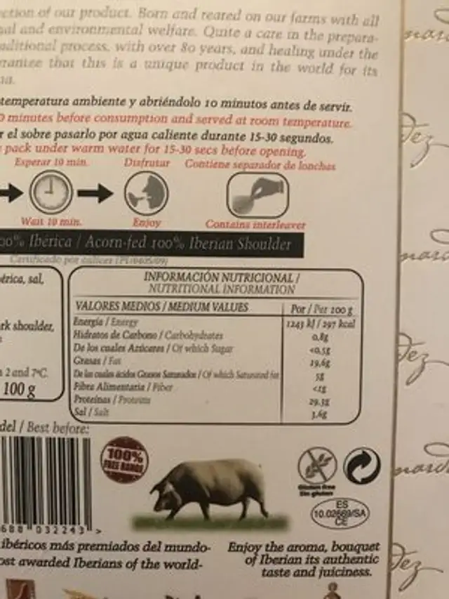 Delicias ibéricas nutrition facts table