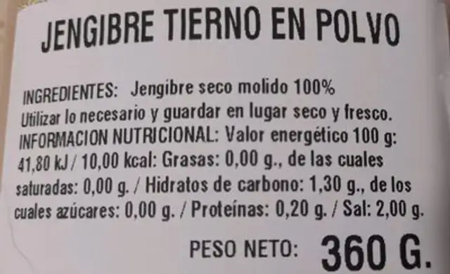Unknown nutrition facts table