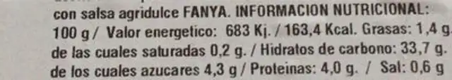 Rollitos de primavera vegetales nutrition facts table