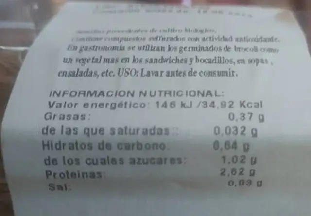 Germinados de broculi tarrina nutrition facts table