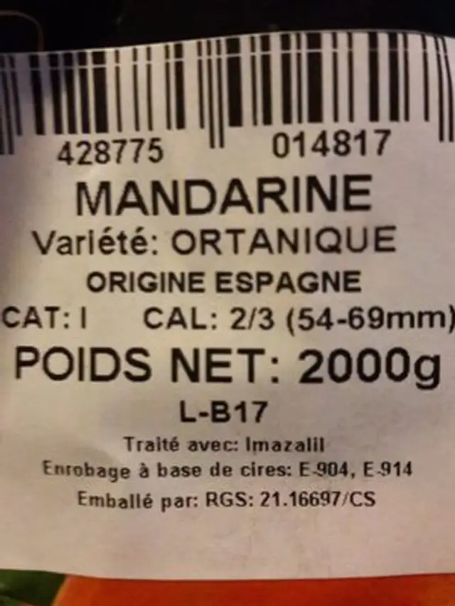 Mandarine ortanique ingredients label