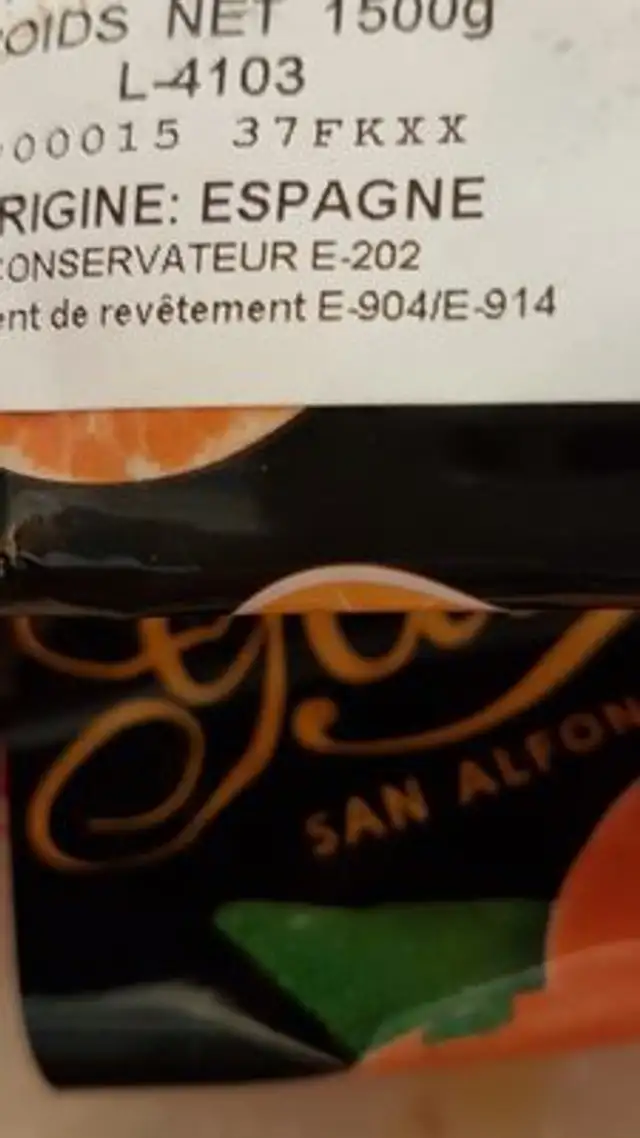 Clémentine var. Oronules cat I cam 3/4 ingredients label
