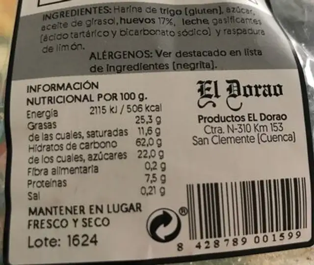 Rosquilla de huevo 160g nutrition facts table