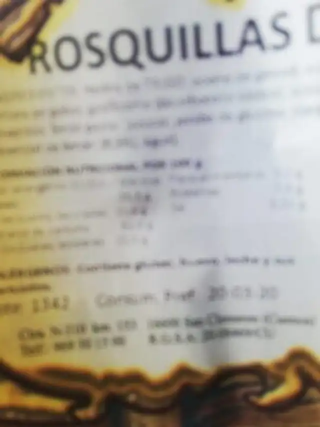 Rosquillas de huevo nutrition facts table