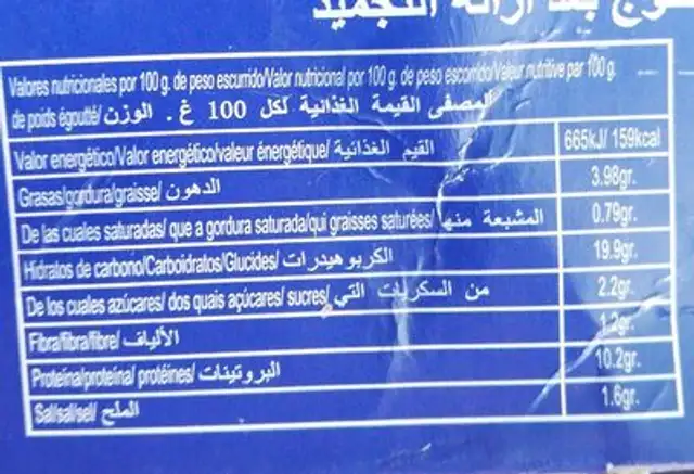 Muslitos de cangrejo nutrition facts table