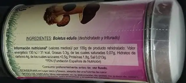 Harina de boletus boletus edulis para aromatizar nutrition facts table