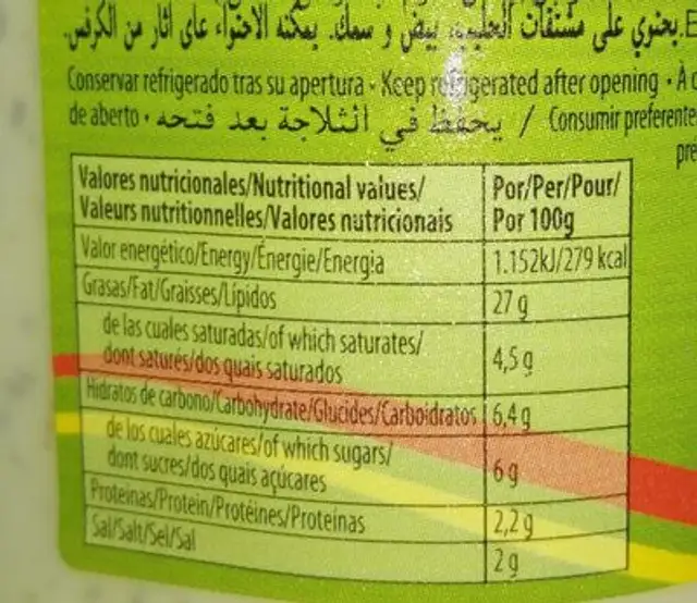 Salsa cesar nutrition facts table