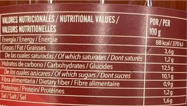 Tomate frito nutrition facts table