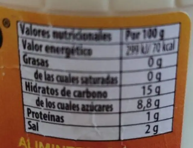 Salsa Brava nutrition facts table