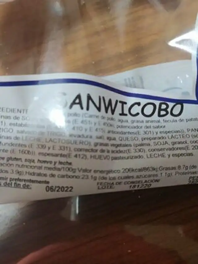 sanwicobo ingredients label