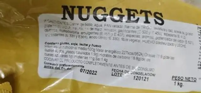Nuggets nutrition facts table