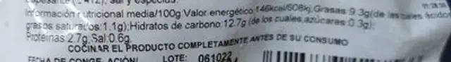 Berenjena rebozada nutrition facts table
