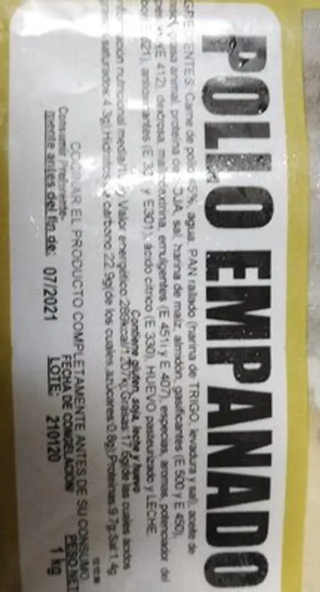 Pollo empanado nutrition facts table