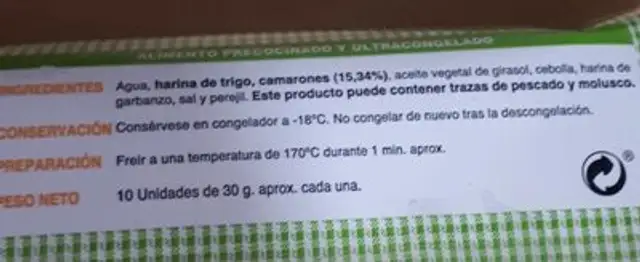 Tortillitas de camarones nutrition facts table