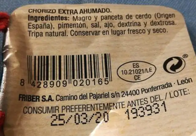 Chorizo extra ahumado nutrition facts table