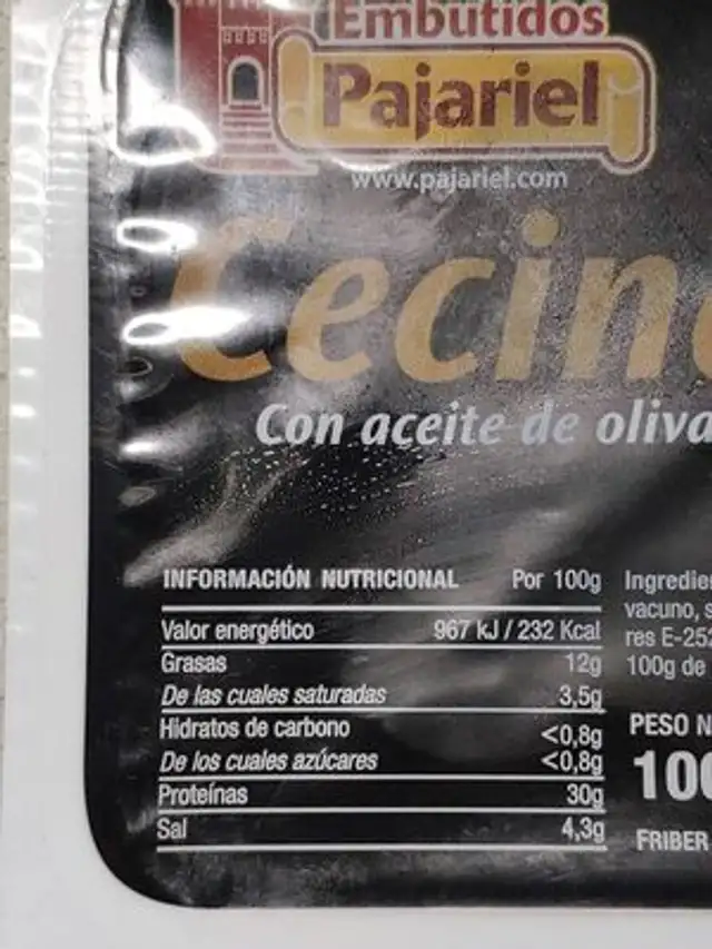 Cecina con aceite de oliva nutrition facts table