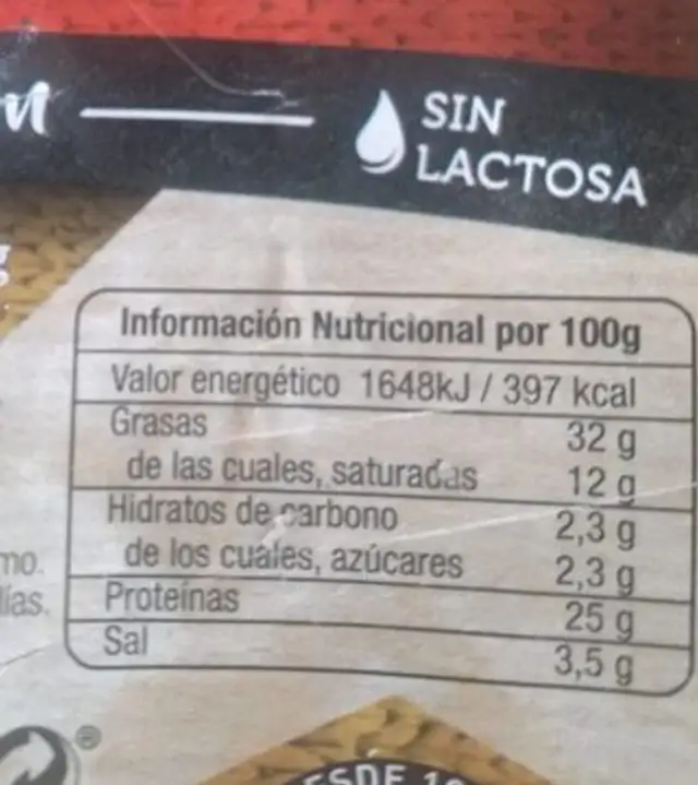 chorizo dulce nutrition facts table