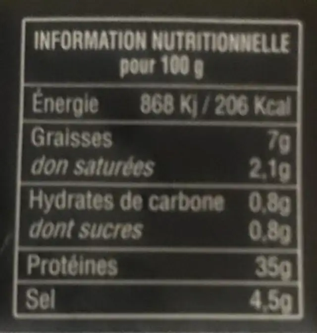 Viande séchée de boeuf ingredients label