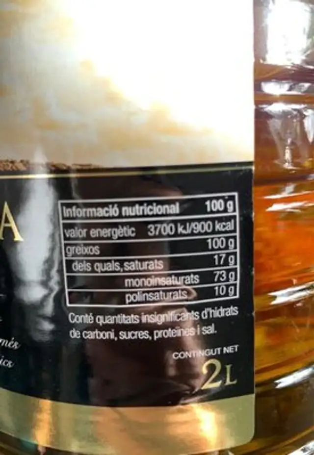 Oli de oliva nutrition facts table