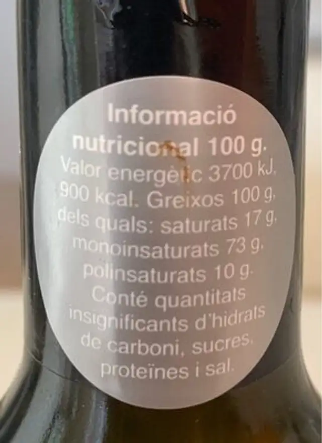Oli d'oliva verge extra nutrition facts table