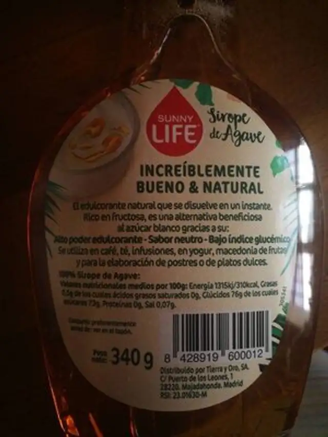 Sirope de agave ingredients label