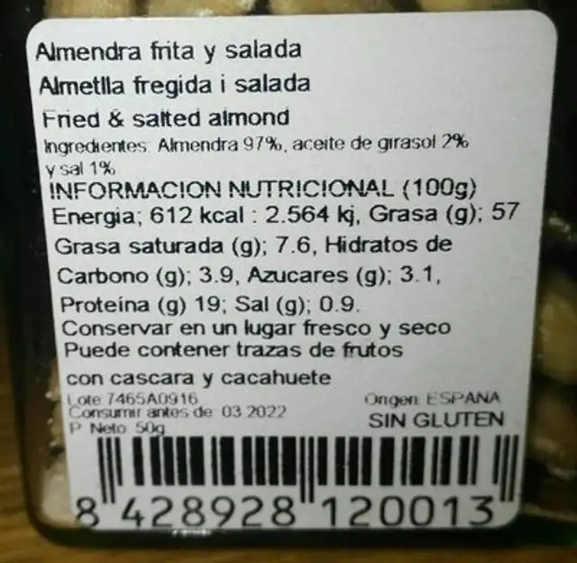 Les Garrigues nutrition facts table