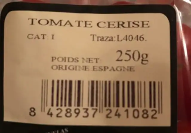 Tomate Cerise Cat.1 ingredients label