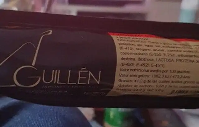 Chorizo de bellota ingredients label
