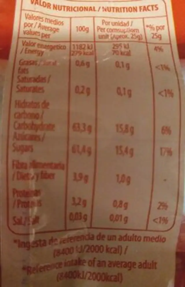 Higos secos Cuello Dama nutrition facts table
